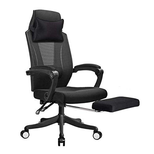 Ergonomic Mesh Fabric Chair with Adjustable Headrest and Footrest - White Frame/Black Mesh