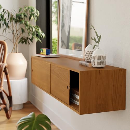 Lschool Cherry Sideboard/Floating Credenza with Sliding Doors
