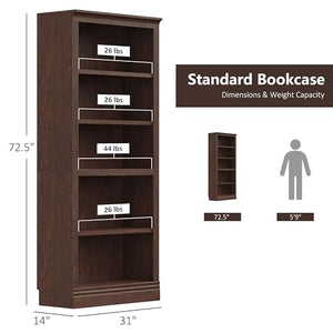 JAHRSTIM 5 Tier Adjustable Bookshelf Organizer, 72in Tall, Dark Cherry