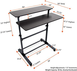 Stand Steady Tranzendesk Two Level Mobile Workstation | Height Adjustable Standing Desk w/Locking Wheels | Multipurpose Stand Up Desk Great for Schools, Presentations, Offices & More! (Black/40 x 28)