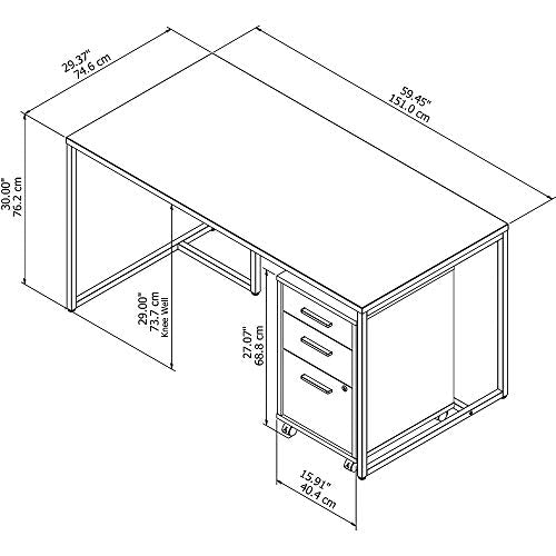 Office by kathy ireland Method 60W Table Desk with 3 Drawer Mobile File Cabinet in White