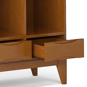 SIMPLIHOME Harper 42 Inch Mid Century Modern Cube Storage Bookcase with Drawers - Teak Brown