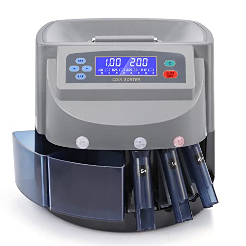 Frifreego Auto Coin Sorter with LED Display, Electric Coin Counter Machine for Sorting 1¢, 5¢, 10¢, 25¢, 50¢ and 1$, Capacity Up to 500, Predetermined Sorting Number