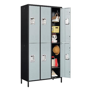 BYNSOE Metal Locker 6 Doors Employee Storage Cabinet School Hospital Gym Locker (Black Gray - 36" w)