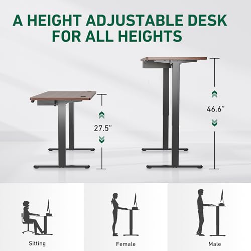 FEZIBO Electric Standing Desk with Drawer, 55 x 24 Inches Adjustable Height, Sit Stand Home Office Desk - Black Walnut