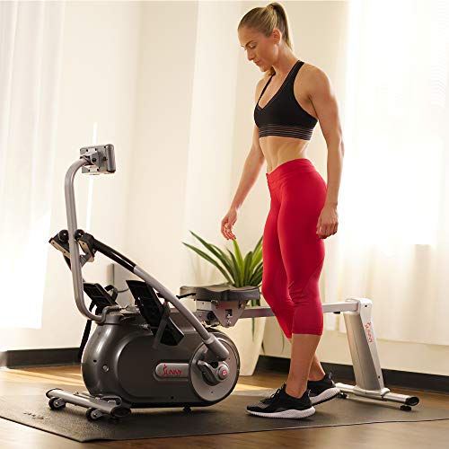 Sunny Health & Fitness Full Motion Magnetic Rowing Machine Rower with Advanced LCD Display, Elevated Seat, 265 LB Max Weight and Foldable - SF-RW5864,Gray