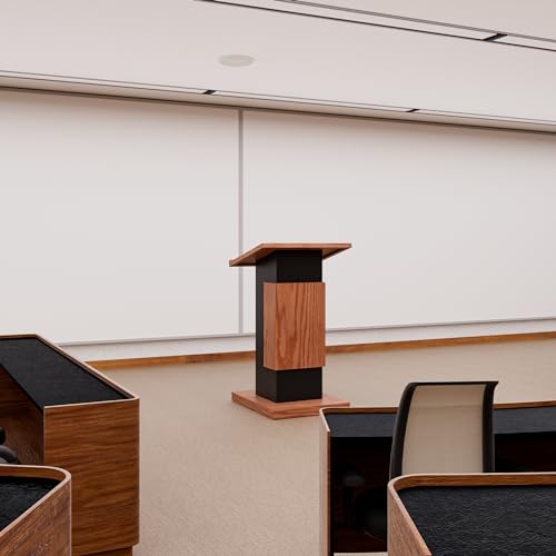 Deenkk Mobile Wooden Podium Stand with Inclined Tabletop and Wire Hole
