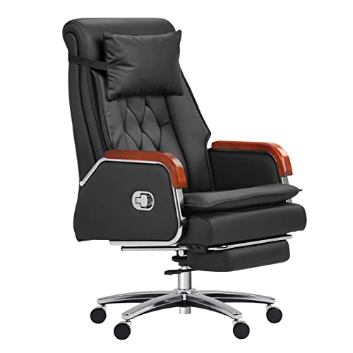 Kinnls Genuine Leather Massage Chair with Footrest and Headrest