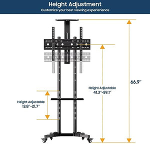 SYLVOX Rolling TV Stand for 32-75 Inch TVs, Mobile Cart up to 99 lbs, Outdoor Universal Stand w/Locking Wheels, Height & Angle Adjustable, VESA 600x400mm