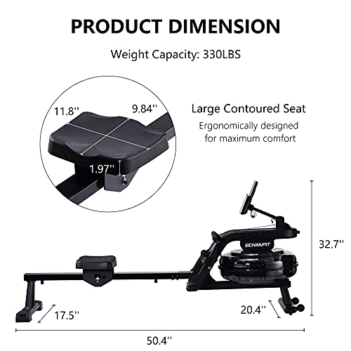 ECHANFIT Water Rowing Machine Rower 400 LB Weight Capacity with 6 Levels Resistance for Home Use – R49 Max