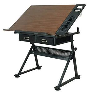 FLaig Height Adjustable Drafting Desk with Tiltable Tabletop and Storage Drawers