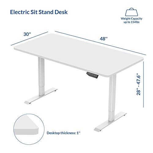 Flexispot EN1 Electric White Stand Up Desk Workstation with 48 x 30 Inches Whole-Piece Desktop Ergonomic Memory Controller Adjustable Height Standing Desk Primo(White Frame + 48" White Desktop)