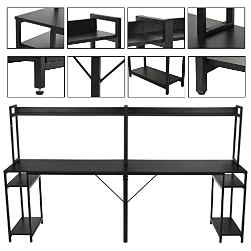 Ywbaw Double Workstation Home Office Desk for Two People, 94.5 inches Computer Desk with Hutch, Extra Long Desk Writing Study Table, Suitable for Home, Office, Internet Cafe (Black)