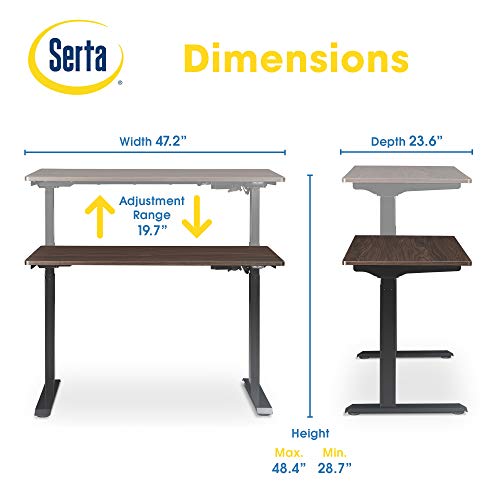 Serta Creativity Electric Height Adjustable Desk, 47" Inch Wood Desktop Sit Stand Table for Office, Work from Home Furniture, Easy to Assemble, Dark Brown
