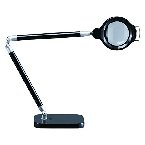 BLACK+DECKER PureOptics Summit Zoom Magnifier 10W Flicker-Free Natural Daylight LED Desk Lamp, 5-Diopter Lens, USB Port, 6 Dimming Levels (416 Lumens), Black (LED10ARCMAG-BLK)