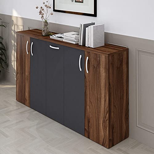 Casa Mare 71" Executive Home Office Suite | Made of Solid Wood | 3-Piece Set including Long L Shaped Desk with Drawers, Coffee Table & Large Storage Cabinet | Modern Business Furniture | Brown & Black