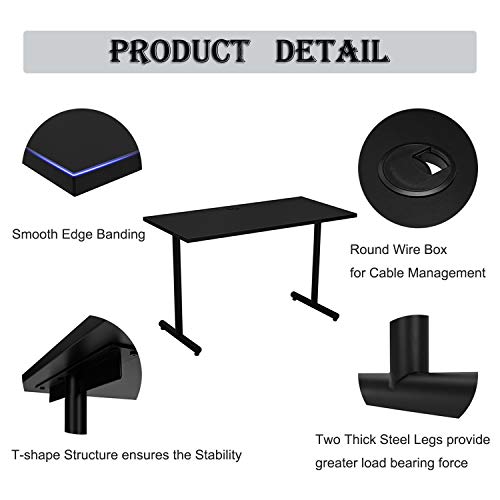 Sunon Modern Computer Desk Home Office Workstation Writing Table with Cable Hole, 47 Inch, Black