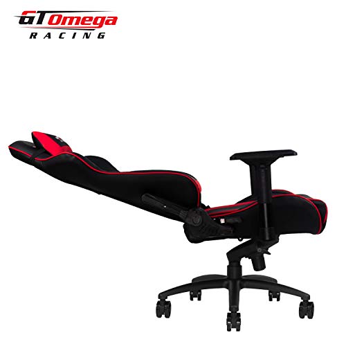 GT OMEGA PRO XL Racing Gaming Chair with Lumbar Support - Ergonomic PVC Leather Office Chair with 4D Adjustable Armrest & Recliner - Esport Seat for Ultimate Gaming Experience - Black Next Red