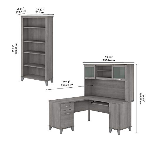 Bush Furniture Somerset L Shaped Desk with Hutch and 5 Shelf Bookcase, 60W, Platinum Gray