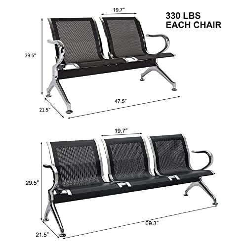 Kinbor Office Guest Chairs - 5 Seat Reception Chairs Black Waiting Room Lobby Furniture