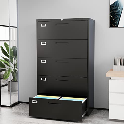 Fesbos 5 Drawers Lateral File Cabinet with Lock - Metal Steel Filing Cabinet for Home Office