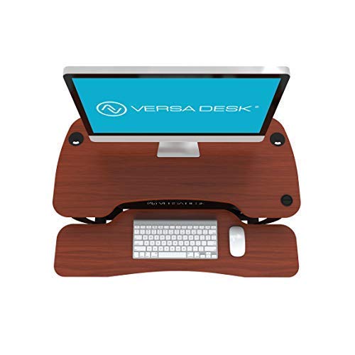 VersaDesk Power Pro USA Manufactured | Electric Height-Adjustable Desk Riser | Standing Desk Converter | Sit to Stand Desktop with Keyboard + Mouse Tray | 36" X 24" | Black Frame, Cherry Body…