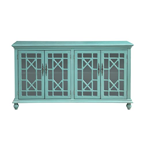Coast to Coast Bayberry Blue Rub-Through 4-Door Credenza 72" W x 18" D x 39" H