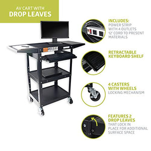 Pearington Rolling AV Cart with Drop Leaves and Adjustable Shelves