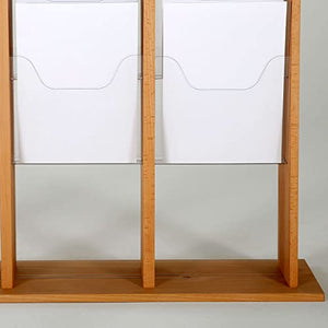 M&T Displays Double Sided Natural Wood Magazine Rack with Clear PET G Pockets