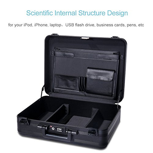 Aluminum Briefcase Large laptop case attache cases, TSA Customs Lock Custom space sponge shockproof Instrument, metal briefcase (black, 18.1X13.8X6.1 inch)