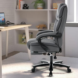 Linting Ergonomic Reclining Office Chair with Footrest & Lumbar Support, 400lbs Big and Tall PU Leather Executive Chair, Grey