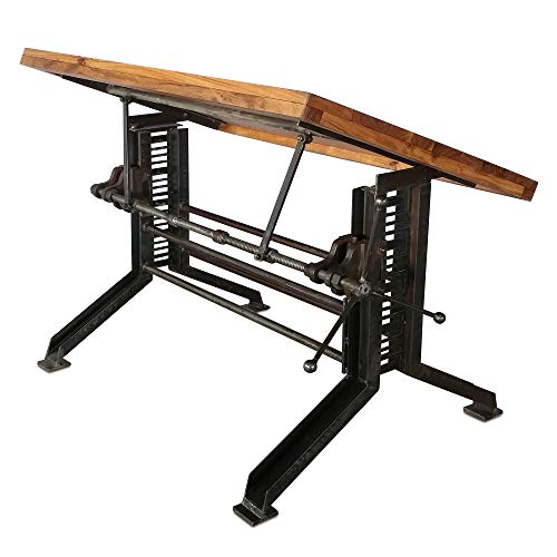 Industrial Drafting Desk Table – Art Deco Iron Crank Base – Tilt Top
