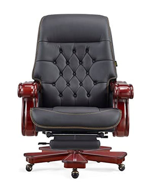 PENN EXECUTIVE CHAIRS Penn Executive Office Chair - Fully Reclining Genuine Leather with Solid Wood (320 Lbs. Weight Capacity) Black