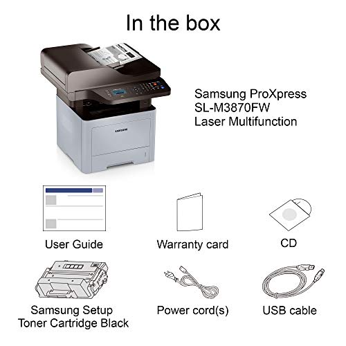 Samsung ProXpress M3870FW Wireless Monochrome Laser Printer with Scan/Copy/Fax, Mobile Connectivity, Duplex Printing, Print Security & Management Tools(SS378E)