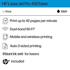 HP LaserJet Pro 4001dwe Monochrome Wireless Printer with HP+ Smart Office Features