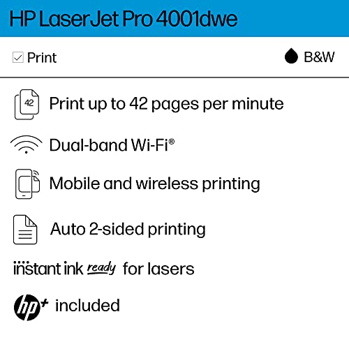 HP LaserJet Pro 4001dwe Monochrome Wireless Printer with HP+ Smart Office Features