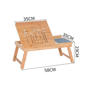 SFFZY Foldable Laptop Table, Bamboo Large Foldable Laptop Notebook Stand Desk with Height Adjustable Legs Drawer