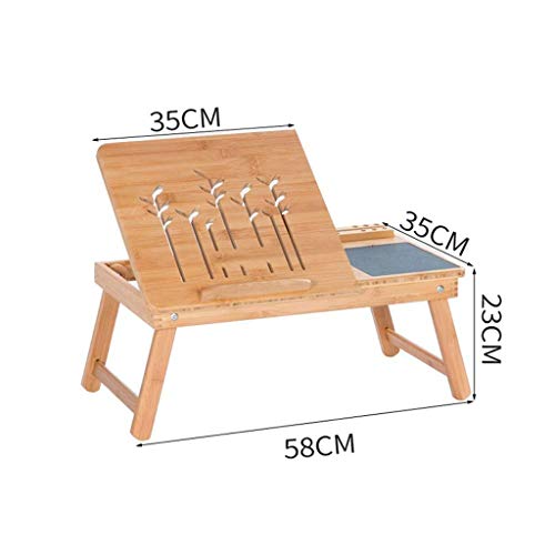 SFFZY Foldable Laptop Table, Bamboo Large Foldable Laptop Notebook Stand Desk with Height Adjustable Legs Drawer