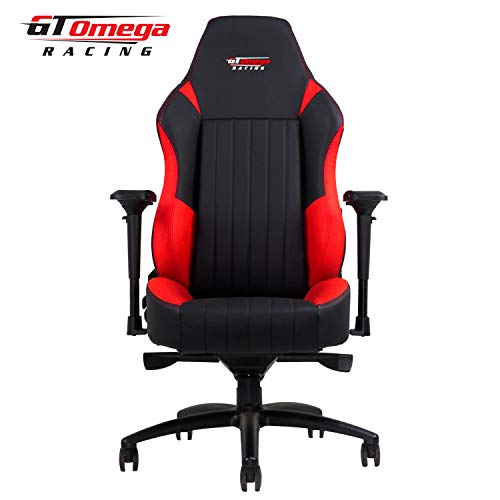 GT OMEGA EVO XL Racing Gaming Chair with Lumbar Support - Heavy Duty Ergonomic Office Desk Chair with 4D Adjustable Armrest & Recliner - PVC Leather Esport Seat for Racing Console - Black & Red