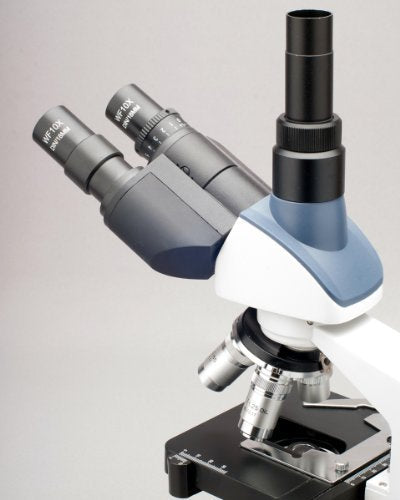 AmScope T120B-5M Digital Professional Siedentopf Trinocular Compound Microscope, 40X-2000X Magnification, WF10x and WF20x Eyepieces, Brightfield, LED Illumination, Abbe Condenser with Iris Diaphragm, Double-Layer Mechanical Stage, 100-240VAC, Includes 5MP