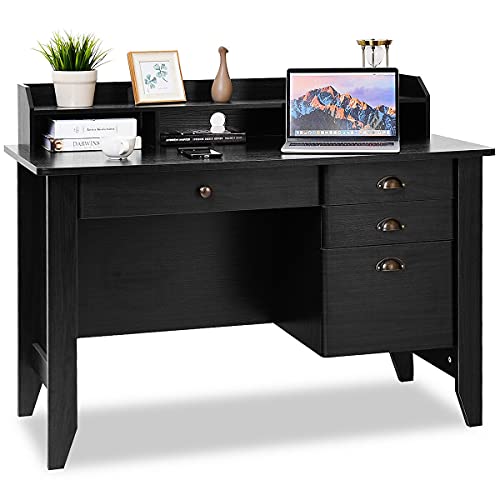 LCSA Black Computer Desk Laptop Writing Table Spacious Workstation Office Furniture