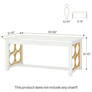 Tribesigns 63" Conference Table with Gold Legs, Glossy Surface - White & Gold