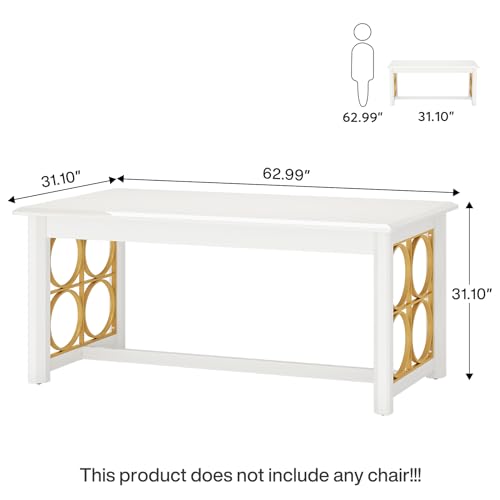 Tribesigns 63" Executive Desk, Modern Glossy White & Gold Office Desk