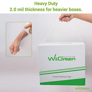 WiiGreen Clear Packing Tape Refill 1.9" inch x 100 Yard with Dispenser, Heavy Duty, Strong Clear Adhesive for Shipping, Moving, Packaging, Sealing and Storage, 144 Rolls