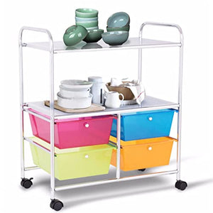 None 4 Multifunctional Drawers Rolling Storage Cart Rack Shelves Shelf Home Office Home Furniture (Multicolored 1pcs)