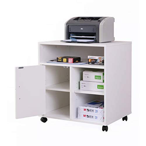 Basicwise Printer Kitchen Office Storage Stand with Casters, Black (QI003556.B)