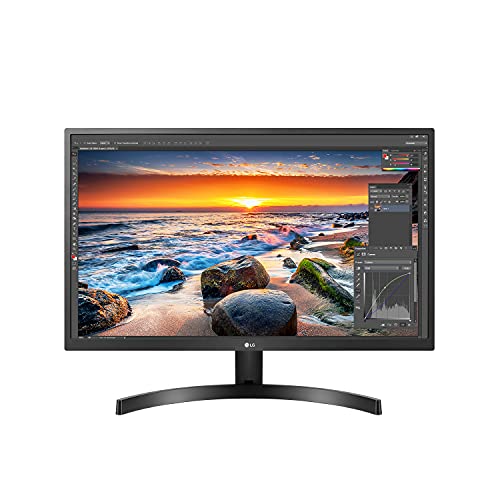 LG 27UK500-B Monitor 27” UHD (3840 x 2160) IPS Display - Black & Nulaxy Laptop Stand, Ergonomic Aluminum Laptop Mount Computer Stand, Detachable Laptop Riser Notebook Holder Stand - Space Gray