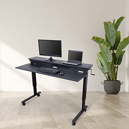 S Stand Up Desk Store Crank Adjustable Two Tier Standing Desk (Black Frame/Black Top, 60" Wide)