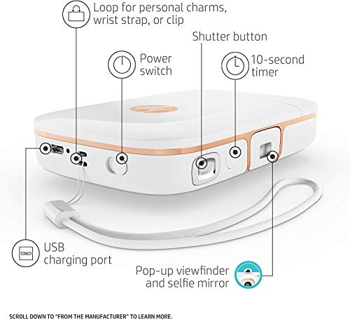 HP Sprocket 2-in-1 Portable Photo Printer & Instant Camera, print social media photos on 2x3" sticky-backed paper (2FB96A), 2:1 White, 4.8 x 3 x 1.1
