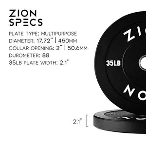 Zion Fitness Onyx 2 Inch 35 Lb Bumper Plates Set Olympic Weight Plates Rubber Bumper Weight Plate Pair, Stainless Steel Inserts Strength Training Plates Weight Lifting Plates